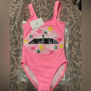Lola and The Boys Hot Pink Sequin Star Lips Swimsuit